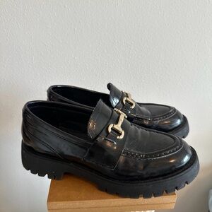 Steve Madden Black Loafers with Gold Buckle